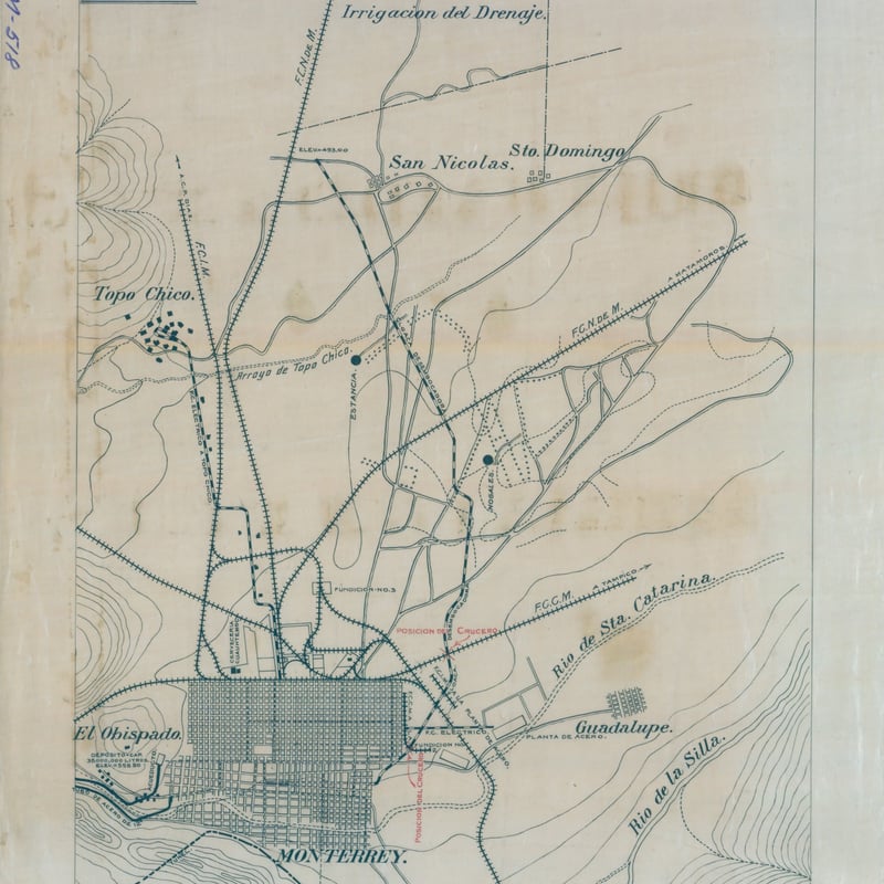 Plano de los cruceros del Ferrocarril Central Mexicano a la Fundición N°2 de 1908