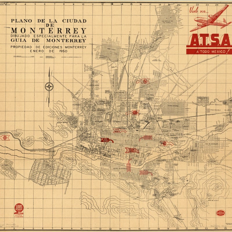 Plano de la Ciudad de Monterrey para la Guía de Monterrey de 1950